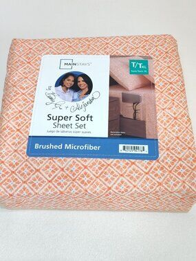 Mainstays Brushed Microfiber Super Soft Twin/XL Sheet Set Orange Diamond Design